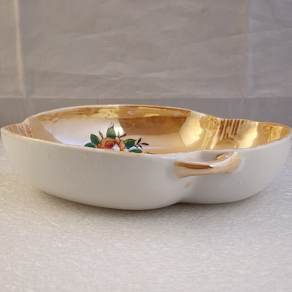 Vtg Peach Lusterware Hand Painted Floral Bowl - Picture 3 of 16